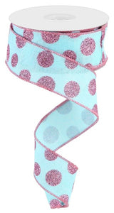 1.5"x10yd Glitter Polka Dots, Ice Blue/Pink  JA11