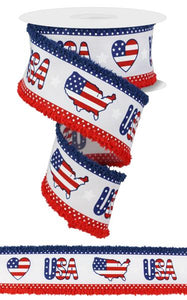 2.5"x10yd Patterned USA w/Drift On Royal Burlap, Red/White/Blue  MA56