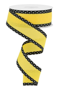 1.5"x10yd Faux Royal Burlap w/Swiss Dot Edge, Yellow/White/Black  MA51D