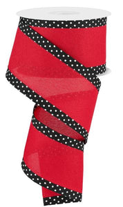 2.5"x10yd Faux Royal Burlap w/Swiss Dot Edge, Red/White/Black  MA53