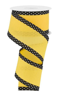 2.5"x10yd Faux Royal Burlap w/Swiss Dot Edge, Yellow/White/Black  MA54