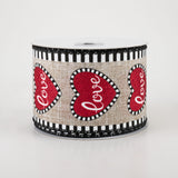 2.5"x10yd Love Glitter Hearts w/Mini Check Edge, Natural/Red/Black  OC33