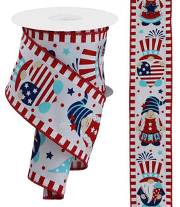 2.5"x10yd Patriotic Gnomes On Royal Burlap, White/Light Blue/Royal Blue/Red/Black  MA44