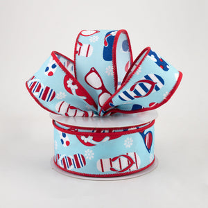1.5"x10yd Flip Flops And Sunglasses On Royal Burlap, White/Red/Blue  MY5