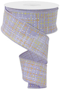 1.5"x10yd Stitched Lines On Royal Burlap, Light Lavender/White/Orange/Yellow  MA44