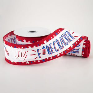 2.5"x10yd Lil' Firecracker On Royal Burlap, White/Red/Blue  MA43