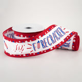 2.5"x10yd Lil' Firecracker On Royal Burlap, White/Red/Blue  MA43