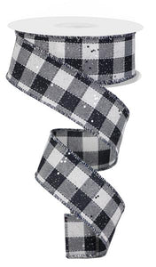 1.5"x10yd Gingham Check w/Hex Glitter, Dark Navy/White/Silver  MA60