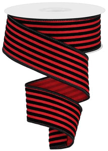 1.5"x10yd Velvet Vertical Thin Lines, Red/Black  MA63