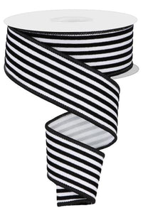 1.5"x10yd Velvet Vertical Thin Lines, White/Black  MA59
