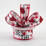 1.5"x10yd Check Heart/Mini Heart/Plaid, White/Red/Black  FB7
