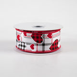 1.5"x10yd Check Heart/Mini Heart/Plaid, White/Red/Black  FB7