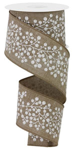 2.5"x10yd Snow Berry On Royal Burlap, Light Beige/White/Silver  OB5