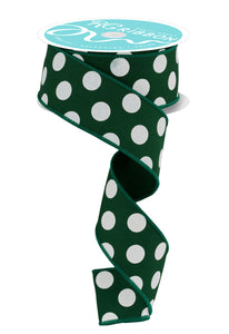 1.5"x10yd Polka Dots On Diagonal Weave, Hunter Green/White  AP35
