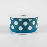 1.5"x10yd Polka Dots On Diagonal Weave, Dark Teal/White  MA68