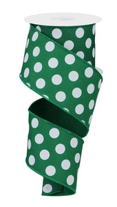 2.5"x10yd Polka Dots On Diagonal Weave, Emerald Green/White  AP9