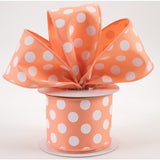 2.5"x10yd Polka Dots On Diagonal Weave, Peach/White  AP33