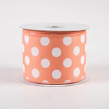 2.5"x10yd Polka Dots On Diagonal Weave, Peach/White  AP33