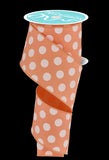 2.5"x10yd Polka Dots On Diagonal Weave, Peach/White  AP33