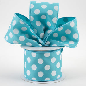 2.5"x10yd Polka Dots On Diagonal Weave, Turquoise/White  AP33
