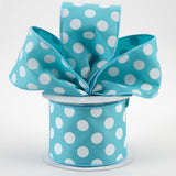 2.5"x10yd Polka Dots On Diagonal Weave, Turquoise/White  AP33