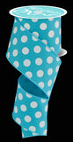 2.5"x10yd Polka Dots On Diagonal Weave, Turquoise/White  AP33