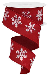 1.5"x10yd Snowflake On Royal Burlap, Red/White  MA68