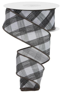 1.5"x10yd Woven-Look Diagonal Check, White/Black/Grey  MA103