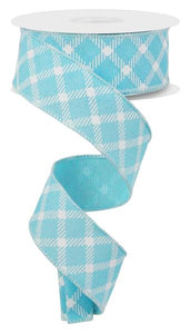 1.5"x10yd Diamond Check On Faux Royal Burlap, Light Blue/White  MA74
