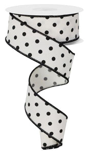 1.5"x10yd Small Polka Dots On Diagonal Weave, Ivory/Black  MA77