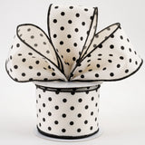 2.5"x10yd Small Polka Dots On Diagonal Weave, Ivory/Black  MA97