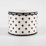 2.5"x10yd Small Polka Dots On Diagonal Weave, Ivory/Black  MA97