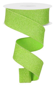 1.5"x10yd Fine Glitter On Faux Royal Burlap, Light Green/Fresh Green  DC4