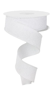 1.5"x10yd Fine Glitter On Faux Royal Burlap, White/Silver  NV2