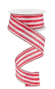 1.5"x10yd Hex Glitter On Woven Fabric, Red/White  JL7