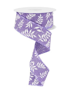 1.5"x10yd Laurel Leaf On Royal Burlap, Lavender/White  AP33