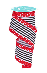 2.5"x10yd Vertical Stripe w/Polka Dot Edge, White/Black/Red  AP11