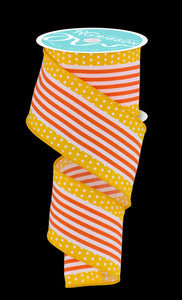 2.5"x10yd Vertical Stripe w/Polka Dot Edge, White/Orange/Yellow  AP11