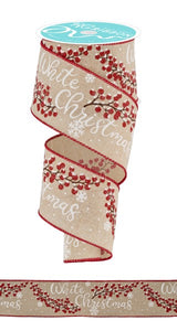 2.5"x10yd White Christmas w/Berries, Light Natural/Dark Red/Red/Brown  OB7