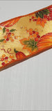 2.5"x50yd Pumpkins, Gourds and Berries On Diagonal Weave, Antique Gold/Red/Orange/Green  WL50