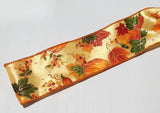 2.5"x50yd Pumpkins, Gourds and Berries On Diagonal Weave, Antique Gold/Red/Orange/Green  WL50