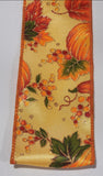 2.5"x50yd Pumpkins, Gourds and Berries On Diagonal Weave, Antique Gold/Red/Orange/Green  WL50