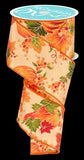 2.5"x50yd Pumpkins, Gourds and Berries On Diagonal Weave, Antique Gold/Red/Orange/Green  WL50