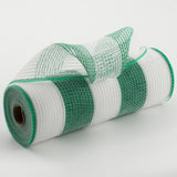 10.5"x10yd Poly/Faux Jute/PP Wide Stripe, White/Emerald Green  SU35