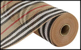 10.25"x10yd Jute Stripe Mesh, Natural/Black/White/Red  SU35B