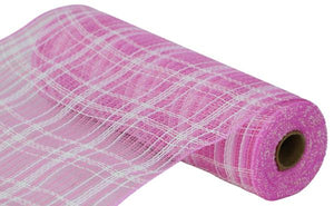 10.5"x10yd Farmhouse Plaid Faux Jute Mesh, Pink/White  SU35B