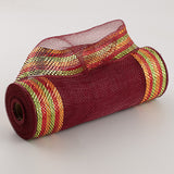 10"x10yd Border Stripe Metallic Mesh, Burgundy/Copper/Burgundy/Moss Green Foil  SU35