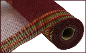 10"x10yd Border Stripe Metallic Mesh, Burgundy/Copper/Burgundy/Moss Green Foil  SU35