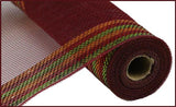 10"x10yd Border Stripe Metallic Mesh, Burgundy/Copper/Burgundy/Moss Green Foil  SU35