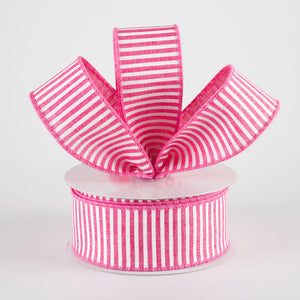 1.5"x10yd Horizontal Stripes On Royal Burlap, Hot Pink/White  J38